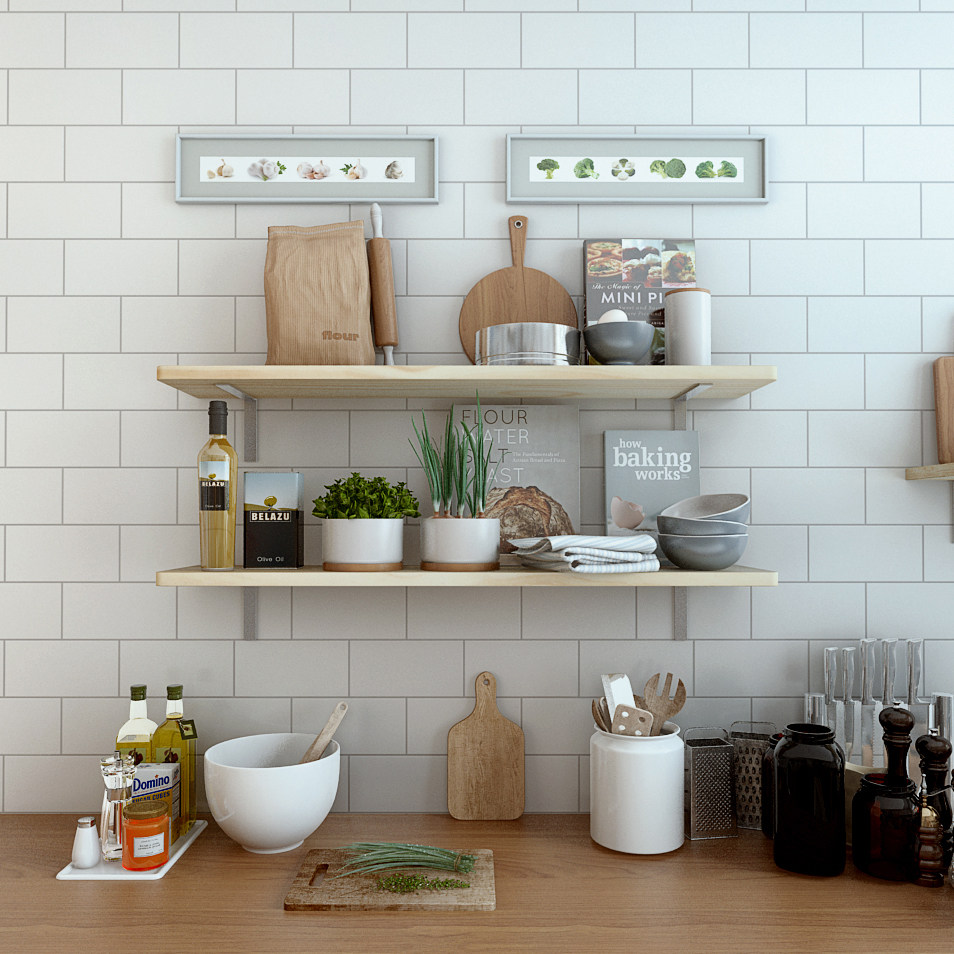 Wall shelf free punching kitchen shelf one word partition wall wall wall wall shelf solid wood