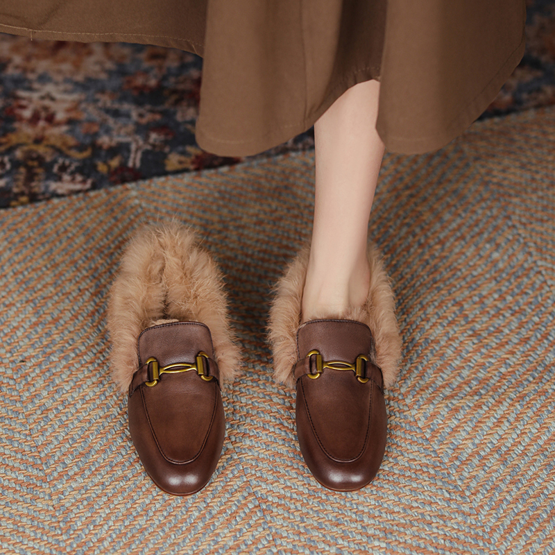 Italy Corso Venezia~ Winter Plush Rabbit Fur Shoes, Mules, Retro Slip-On Loafers for Women Italy Corso Venezia~ Winter Plush Rabbit Fur Shoes, Mules, Retro Slip-On Loafers for Women