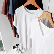 Smoothing and smooth good feel and comfortable. Modal cotton silk Joker solid color round neck V-neck T-shirt female 21 spring and summer