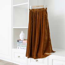 Good goods A small amount of gorgeous retro silk velvet comfortable elastic waist bilateral slit middle knee long skirt q