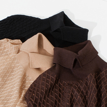 Flashing bright silk rhombus woven chic flanging small high collar stretch slim skin-friendly sheep wool base sweater q