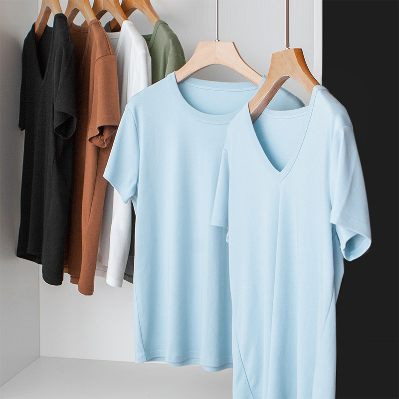 Good fabric fine shape of the cotton simple base round collar V - collar head short - sleeve T - shirt 22 summer