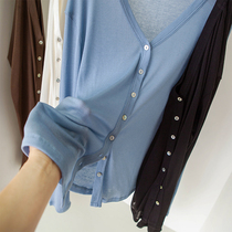 Sun protection sunscreen cool and nice silk knit minimalist V collar single row buttoned long sleeve needle cardiovert air conditioning thin cardiovert 22
