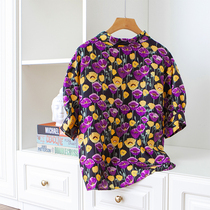 Beauty Society MZ Retro Flowers Printed Dolls Collar Loose Lanterns Mid-Sleeves Twill Silk Genuine Silk Shirt 22 Spring Summer