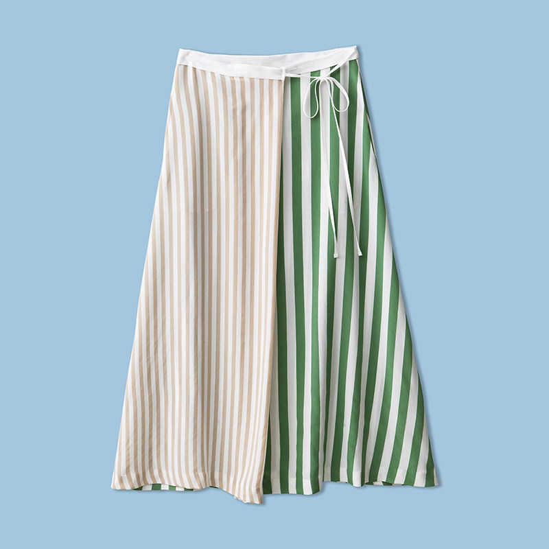 Asymmetrical Collision color striped splicing lace over knee A true silk in a long version of a half body dress 2022 spring and summer x