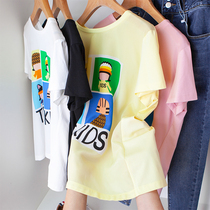 Front piece silk back piece modal cotton knitted funny cartoon portrait print round neck pullover short-sleeved T-shirt 22 summer