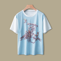 Standard good goods A few pieces of mercerized cotton color printing embroidered round neck short sleeve T-shirt loose top summer x