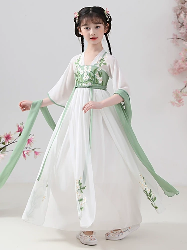 Шифоновое ханьфу, летнее детское тонкое платье, китайский стиль, детская одежда, короткий рукав