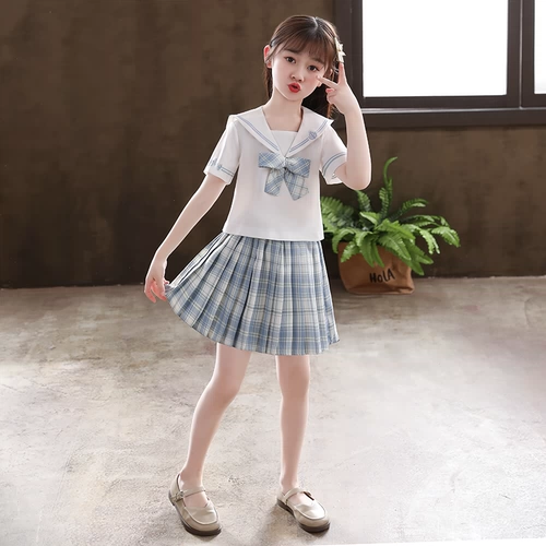 Студенческая юбка в складку, летняя одежда, детский комплект, оригинальная форма для школьников, полный комплект