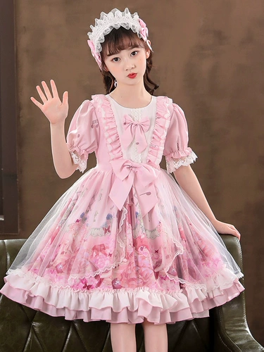 Летний наряд маленькой принцессы, платье, летняя одежда, юбка, стиль Лолита, короткий рукав, в западном стиле, детская одежда