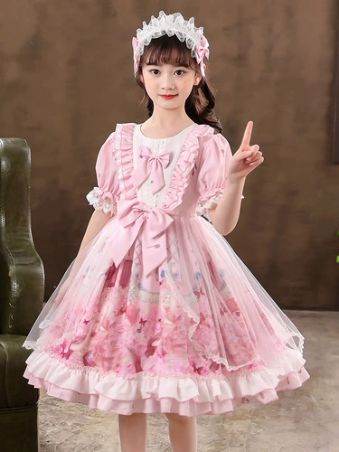 Летний наряд маленькой принцессы, платье, летняя одежда, юбка, стиль Лолита, короткий рукав, в западном стиле, детская одежда