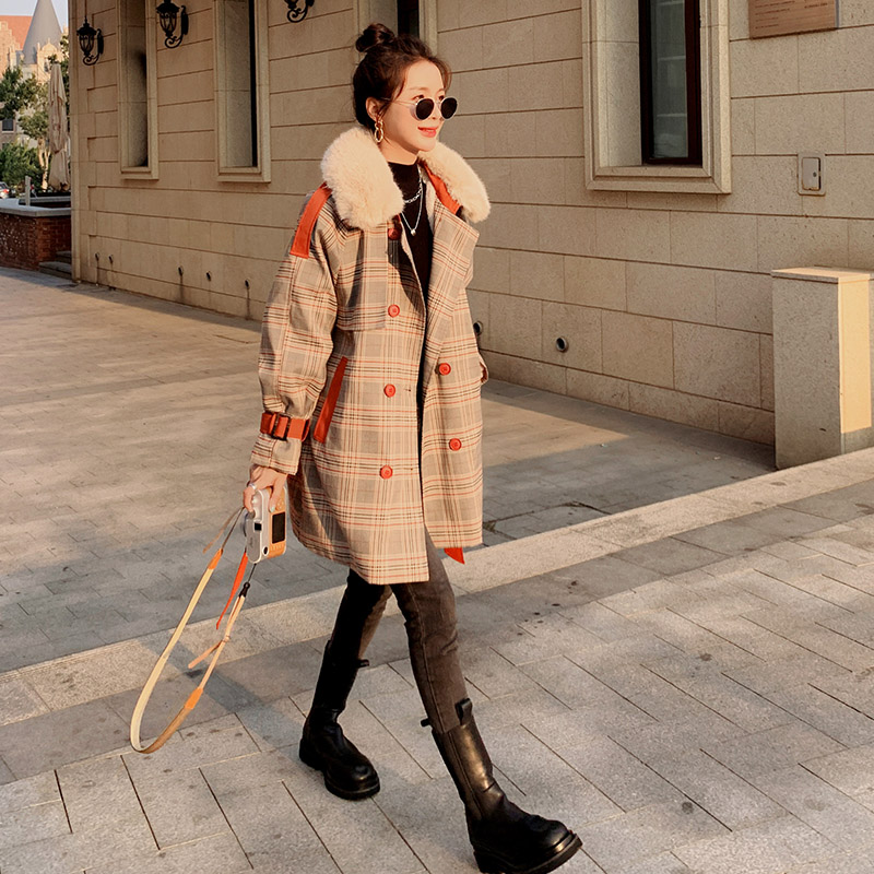 Plaid cotton clothes and cotton clothes women's hot style 2020 new medium and long version Korean version loose thickening small winter coat