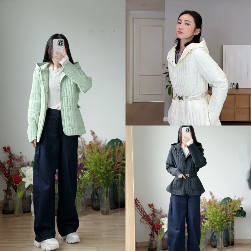 Mkg Popular Ribbed Waist down Jacket Lightweight Hooded Jacket Women's Straight Quilted Casual down Jacket