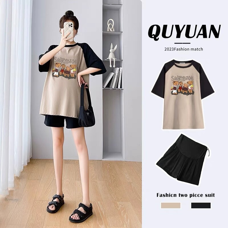 Maternity Summer Short-Sleeved T-Shirt and Shorts Fashion Set for Women, Stylish and Trendy Two-Piece Set for Petite Women in Early Pregnancy Maternity Summer Short-Sleeved T-Shirt and Shorts Fashion Set for Women, Stylish and Trendy Two-Piece Set for Petite Women in Early Pregnancy