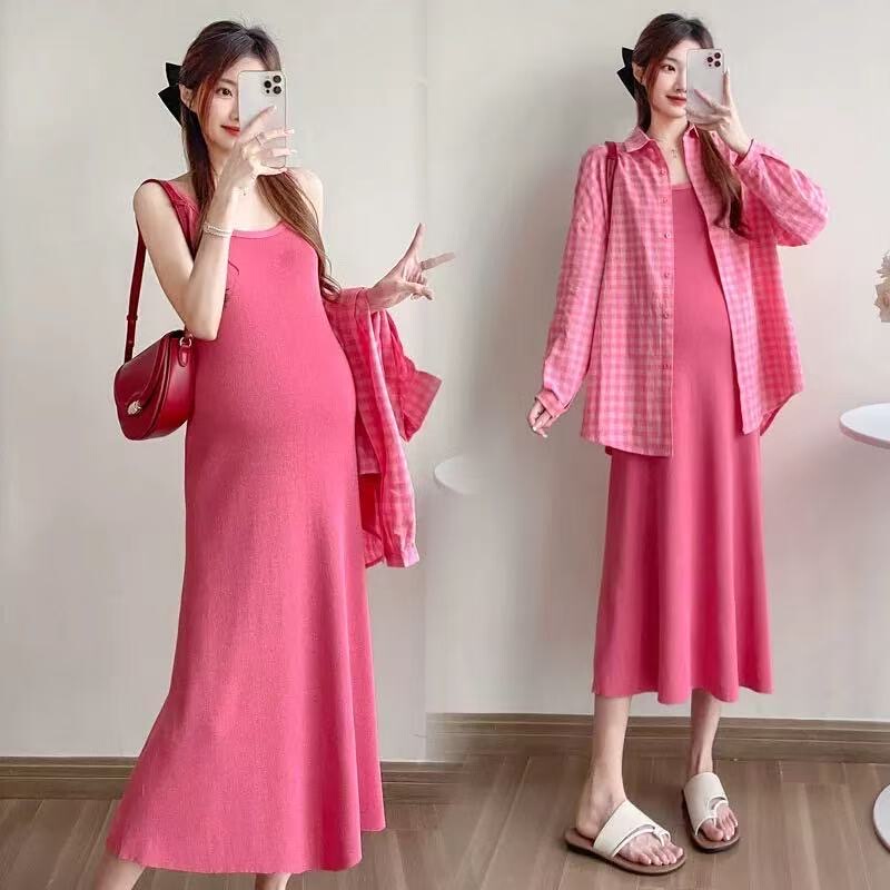 High-End Maternity Wear, Fashionable New Sun Protection Shirt, Popular Pink Camisole Dress, Women's Summer Suit