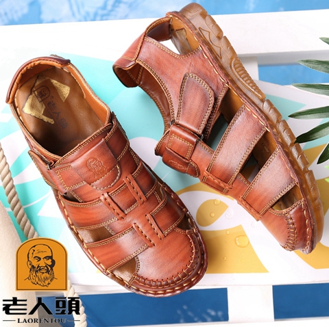 Ông già đi giày nam mùa hè Baotou dép rỗng Giày da nam đi biển - Sandal giày lacoste nam