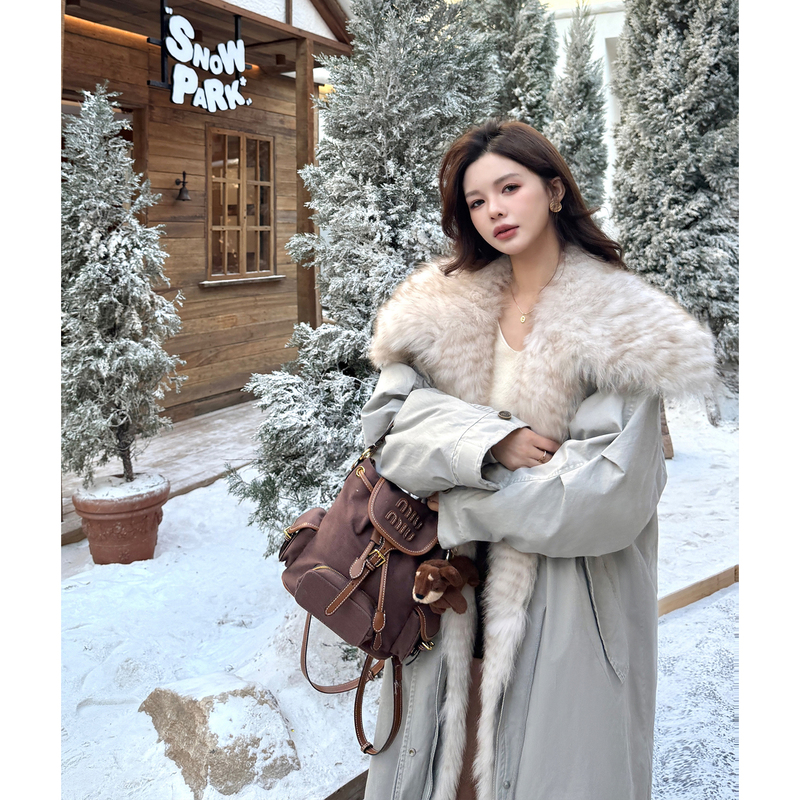 Ireland's First Snow Winter Fox Fur Trench Coat Long Parka Style Women's Coat