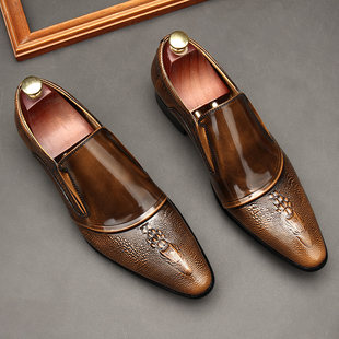 Мужские туфли для отдыха в английском стиле с заостренным носом для кожаной обуви, крокодиловый принт, коллекция 2022, из натуральной кожи