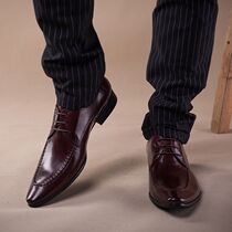 European version pointed toe shoes mens business dress lacing British handmade leather breathable youth wine red spring and autumn 45 large size