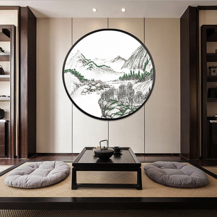New Chinese Living Room Physical Nail Decoration Painting Circular Hallway Xuanguan Background Wall Landscape Hang Painting China Wind Zen