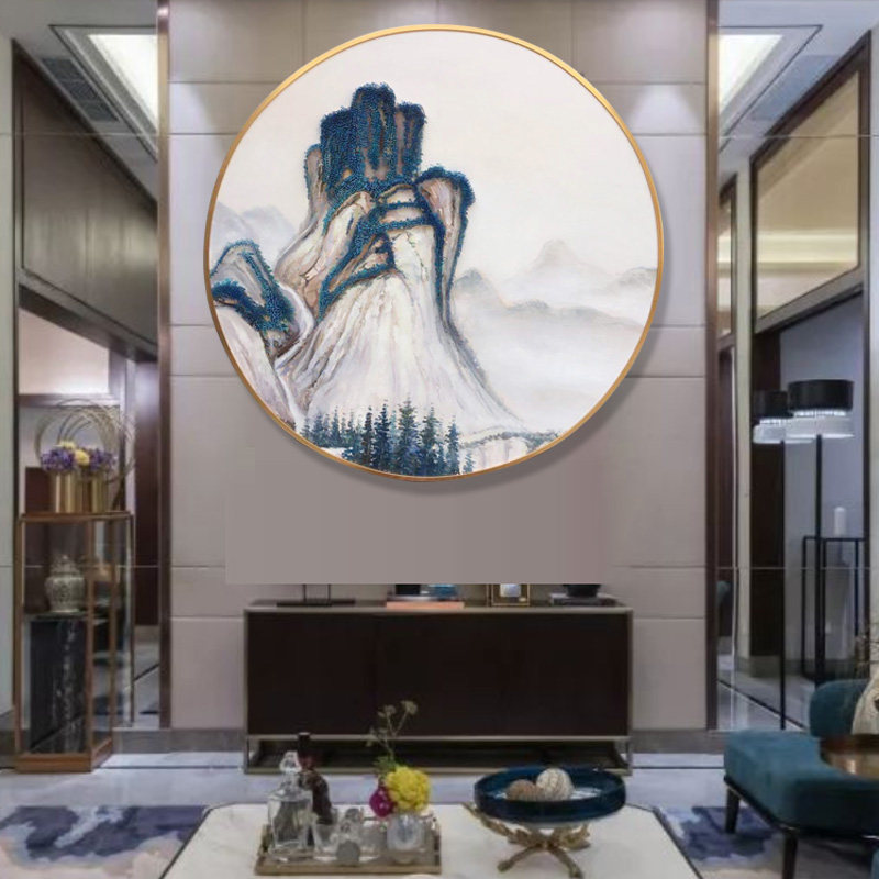 New Chinese Living Room Decoration Painting Circular Hallway Xuanguan Background Wall Mural Painting Landscape Painting China Wind Meditation Custom