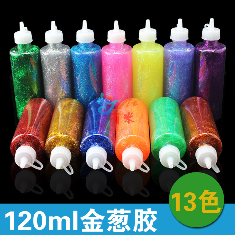 DIY glitter glue hand-painted large bottle glitter glue powder glitter glue Children gold powder art painting gold powder glue 120ml