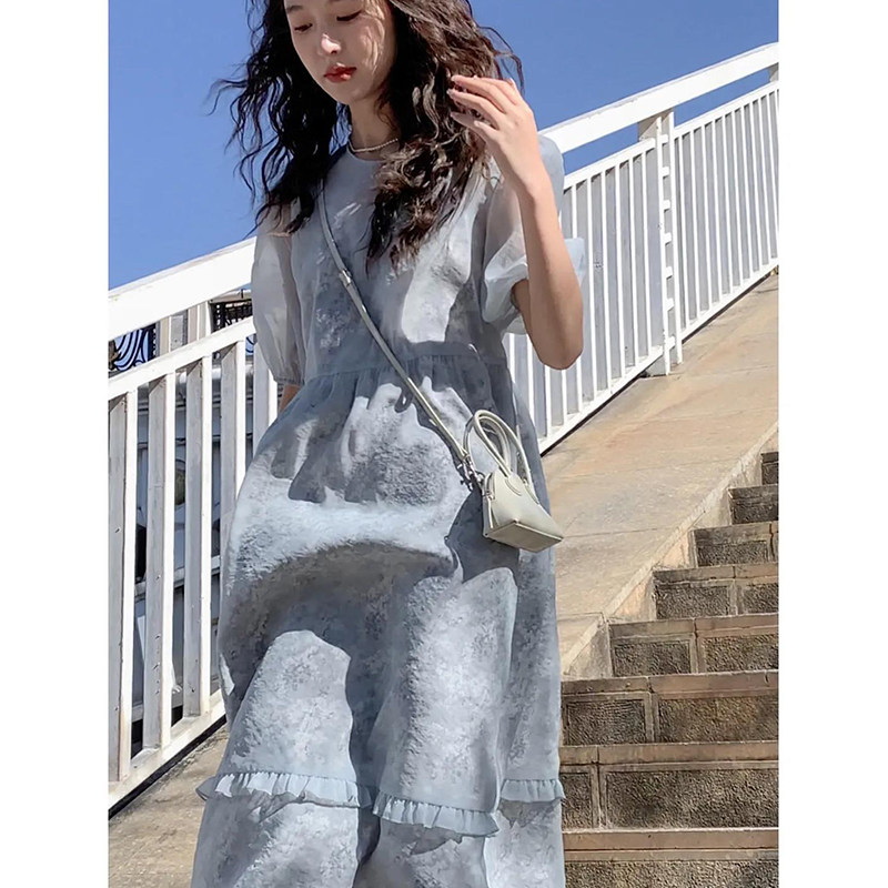 Summer first love Balloon Flower Gentle Wind Super Fairy Ocean Dress Port Taste Retro small crowdsourced High sense tea hysteria A word dress