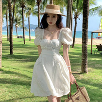 Style First Love Small Crowd Bubble Sleeves Fluffy Skirt Summer White Closets Slim and a Palace Court Windy Dress
