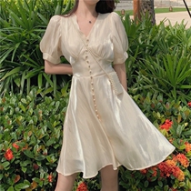 Fa-style first love Balloon Flower Goddess Fan Snowspun Lian dress Dress Son Ensemble Cashew Waist Display Slim Superior Sense Little Sub a dress