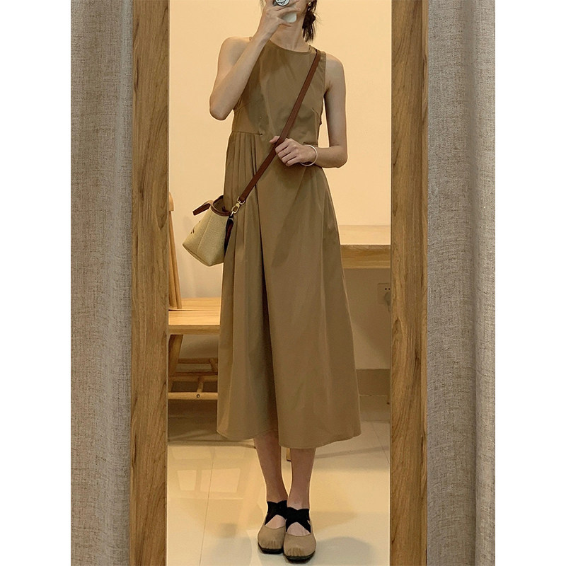 Summer vintage card its color sleeveless ocean clothing port taste high waist display slim and unique design sensation small crowdskirt tide