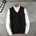 Mùa thu mới không tay vest đan vest nam cổ chữ V phiên bản Hàn Quốc của áo vest mỏng áo len trường đại học áo len cotton áo vest nam hàn quốc Dệt kim Vest