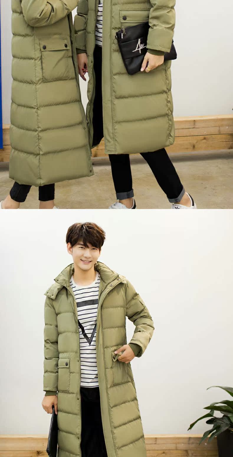 Mùa đông dày xuống áo khoác cotton nam dài áo khoác cotton đôi nam triều áo khoác trẻ trung trên đầu gối áo khoác cotton áo khoác da nam