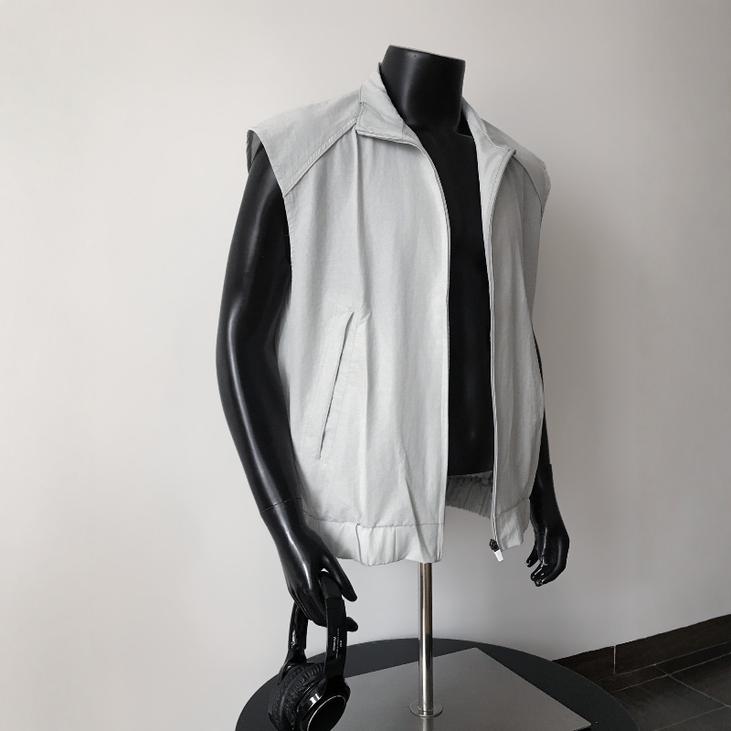 Qago American-Style Functional Solid Color Cardigan Vest for Men, Loose and Versatile Sleeveless Jacket, Summer Layering Jacket, Trendy