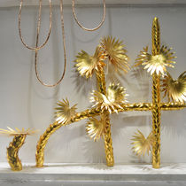 New gold and silver palm tree simulation green plant window ornaments decoration products mall event store celebration atrium customization