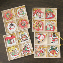 Wood colored single-sided 5cm Christmas small pendant Christmas tree accessories Christmas decorations 12 elk eldermen