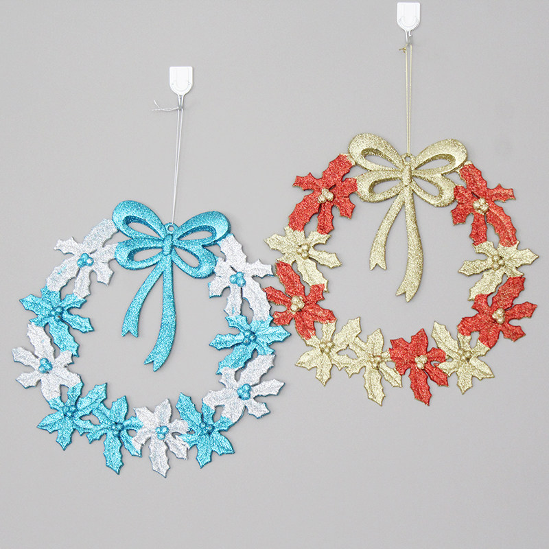 30CM Christmas flower ring pendant pendant Christmas decorations door hanging gold powder gold silver hanging decoration single face drop powder