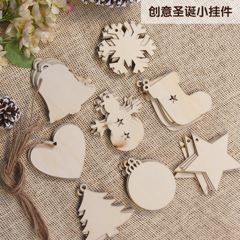 Wooden color primary color stereo plane Christmas tree pendant Christmas deer five-pointed star shape Christmas DIY decoration