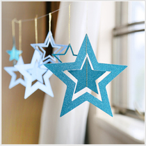 Color card hollow five-pointed star pendant hanging ornaments string wedding shop celebration festival celebration scene decoration Tanabata layout props