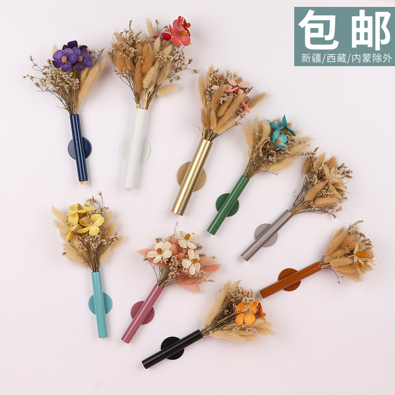 Nordic Creative Wall Stickler Floral Bottle Morandi Color Ensemble Floral Cylinder Home Wall Decor Dry Floral Free Punch-Taobao