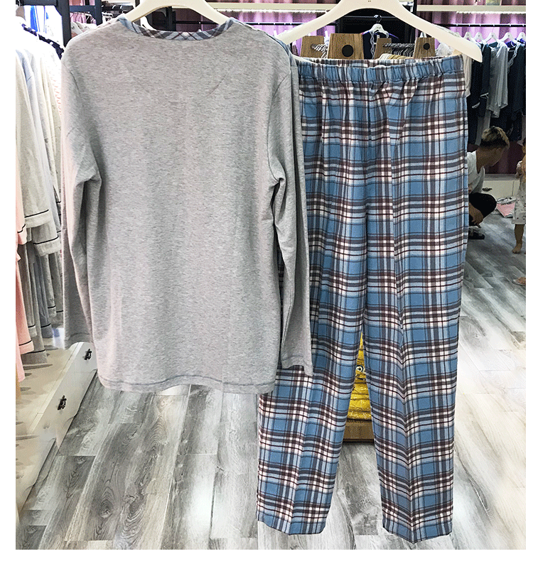 Bộ đồ ngủ đôi tiêu chuẩn Mỹ mùa thu mới kẻ sọc đan bông cotton phục vụ nhà phù hợp với nam 51623 nữ 83106 đồ bộ mặc nhà