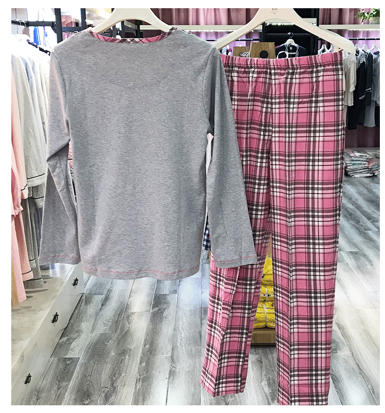 Bộ đồ ngủ đôi tiêu chuẩn Mỹ mùa thu mới kẻ sọc đan bông cotton phục vụ nhà phù hợp với nam 51623 nữ 83106 đồ bộ mặc nhà
