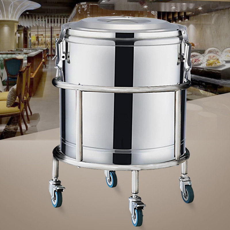 Large soup bucket boiling water bucket shelf thermal insulation bucket with wheels mobile rack bracket soup pot canteen restaurant commercial cart