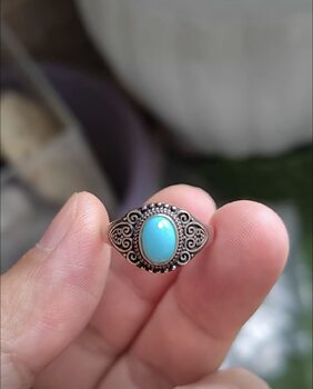 Retro distressed sterling silver and turquoise ring, simple niche silver inlaid with turquoise ring, thin hand ladies model