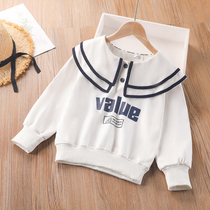 Girl White Sweatshirt Spring Dress 2022 New Ocean Gas Children Dress Girl Spring Autumn College Wind Pure Cotton Mesh Red Blouse