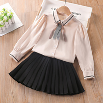Girl Suit Academy Wind JK Plexu Dress 2022 New Spring Dress Girl Blouse Shirt Children Little Girl Two Sets