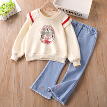 Girl Sweatshirt Suit Jeans Summer Dress 2022 New Children Great Boy Ocean Gas Little Girl Two Sets Spring Autumn