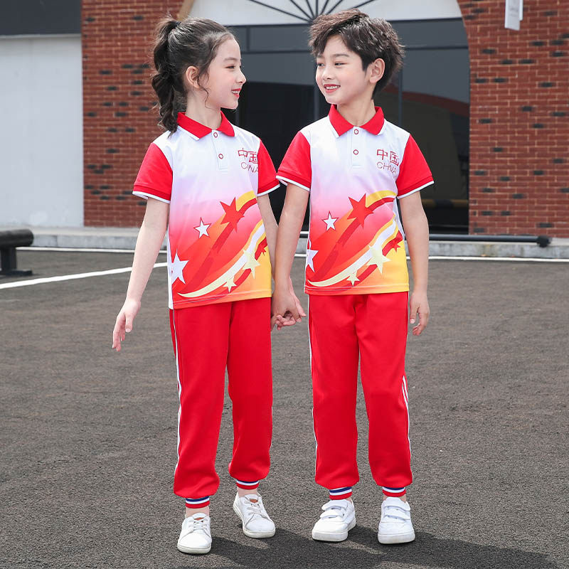 Children's school uniforms Chinese wind sports clothes Primary school students short sleeve class clothes graduation photos Clothing Kindergarten Garden Clothing Spring Autumn Clothing