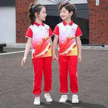 Childrens school uniform Chinese style sportswear primary school students short-sleeved class uniform graduation photo clothing kindergarten garden uniform spring and autumn clothing