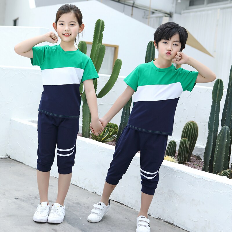 Children Class Clothes Summer Clothing Short Sleeves Elementary School Uniforms Sportswear 7 Pants Suit Kindergarten Garden Clothing Summer Tide