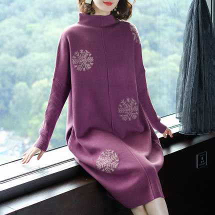 针织连衣裙女秋冬阔太太加厚羊毛长裙大码中长